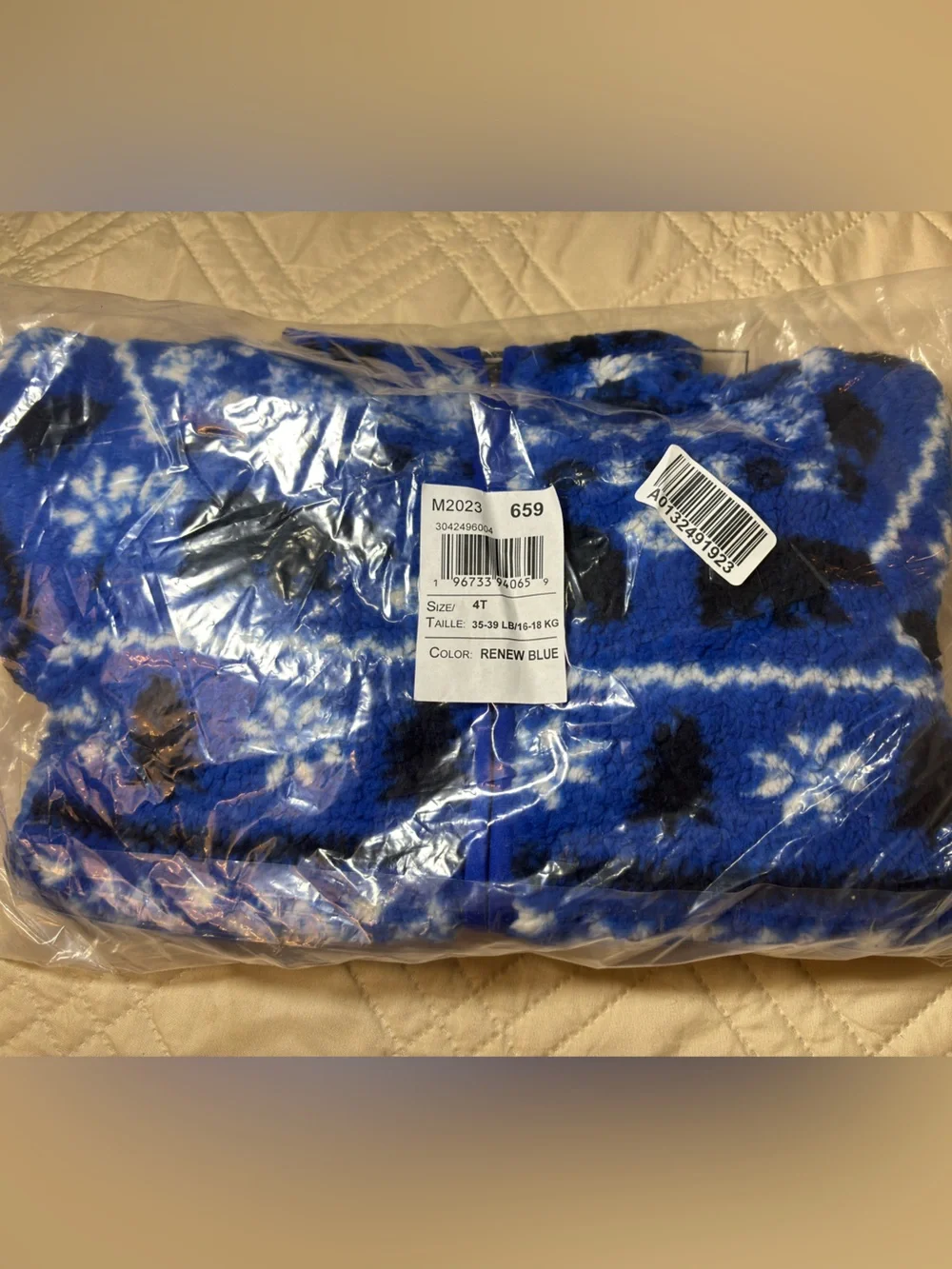 Children’s Place 4T Blue Sherpa Jacket with Bear & Snowflake Print